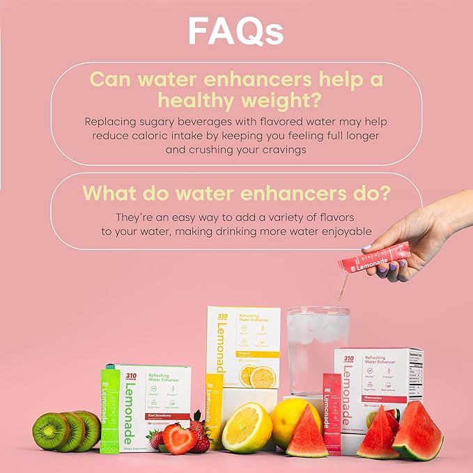 310 Nutrition Lemonade Sugar-Free Water Flavoring Packets - Powdered Drink Mixes & Flavorings with Alkalizing Minerals - Water Enhancer Packets for Energy & Instant Hydration - Ginger 30 Singles