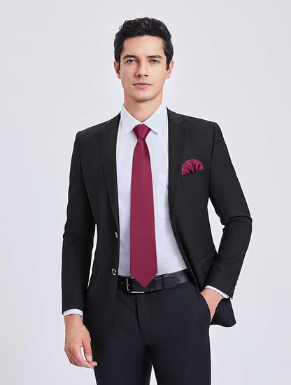 HISDERN Mens Solid Color Ties Formal Satin Necktie and Pocket Square Set Classic Wedding Business Tie & Handkerchief