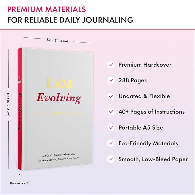 iAmEvolving Journal – Guided Gratitude & Goal Planner with Habit Tracker, Mindfulness Prompts & Daily Reflection | Undated 6-Month Self-Care & Personal Growth Notebook (White Cover • Limited Edition)