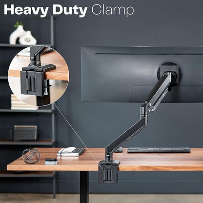 VIVO Premium Aluminum Heavy Duty Monitor Arm with 3.0 USB Ports, Fits Ultrawide Monitors up to 49 inches and 33 lbs, Single Desk Mount Stand, Pneumatic Height, Max VESA 100x100, Black, STAND-V101G1U