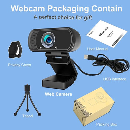 Webcam 1080p, Webcam for PC-with Microphone/Tripod/Privacy Cover, Plug and Play USB Computer Camera, Wide Angle, Streaming Web Camera for Desktop Computer/PC Web-Cam for Laptop Mac Zoom Conference