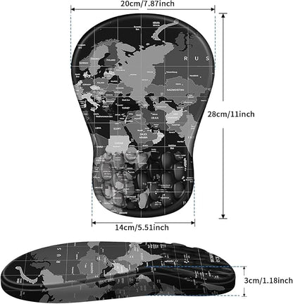 YIWEI Ergonomic Mouse Pad with Wrist Rest - Comfortable Office Mousepad with Memory Foam Wrist Support for Carpal Tunnel Relief, Mouse Pads with Non-Slip Base for Gaming and Home (World Map)