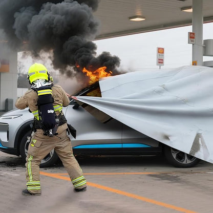 Large Fibreglass Vehicle Emergency Fire Blanket 13.1x19.6 ft, Car Fire Suppression Blanket for Conflagration with Carry Bag, Silver