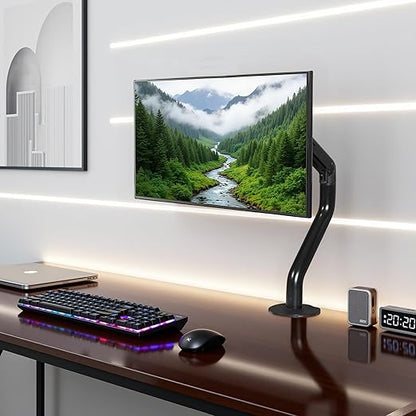 Lyngins Single Monitor Desk for 15 to 27 Inch Screens Computer Monitor Stand for Desk, Stand Up to 26.4lbs Monitor Wall Mount, VESA Mounting Holes 75 and 100mm, Black