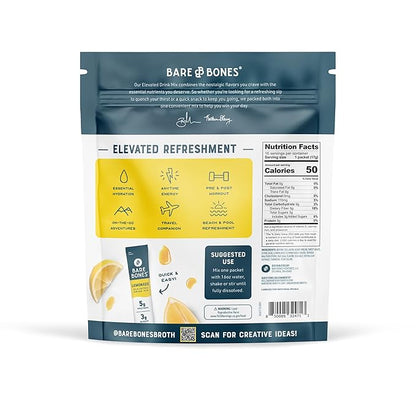 Bare Bones Lemonade Elevated Drink Mix | Light & Flavorful | Gluten-Free & Naturally Sweetened | On-the-Go Stick Single-Serve Packs Powdered Refreshment | 5g Protein | 16 Packets (.60 oz)
