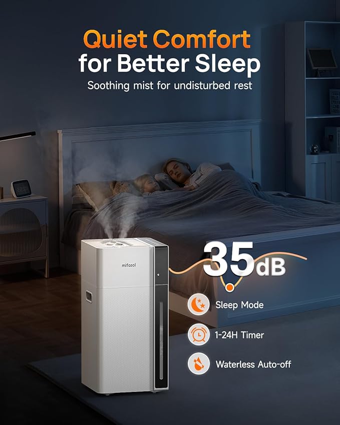 Mifasol Humidifier Large Room, 5.3Gal/20L Warm & Cool Mist Humidifiers for Home 1500 sq ft, Whole House Humidifier, Humidifiers for Bedroom Home Plants Office Large Areas, White