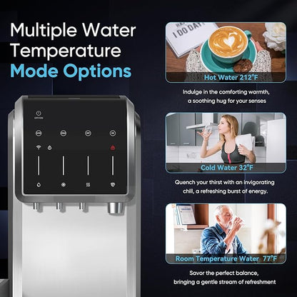 ICEPURE 5-in-1 Water Cooler with Ice Maker, Bottom Load for 5 Gallon Bottle, WIFI, Bullet and Crushed/Chewable Ice, 35lbs/24H, Hot and Cold Water, Water Dispenser Built-in Ice Machine, Stainless Steel