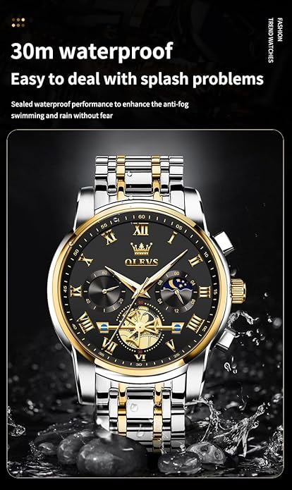 OLEVS Watches Men Waterproof Luxury Big Face Mens Watch Stainless Steel Quartz Analog Dress Watches for Men Luminous Multifunction Man Watch Relojes De Hombre