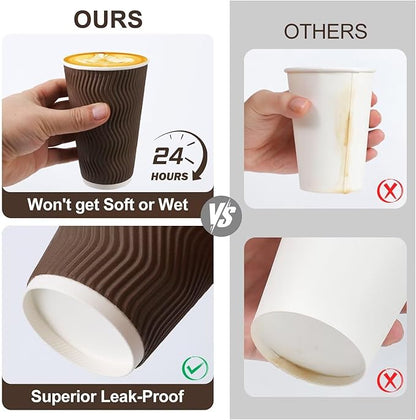 16 oz Coffee Cups with Lids 50 Pack, Disposable Coffee Cups with Lids, Insulated To Go Paper Coffee Cup for Hot Cold Drinks
