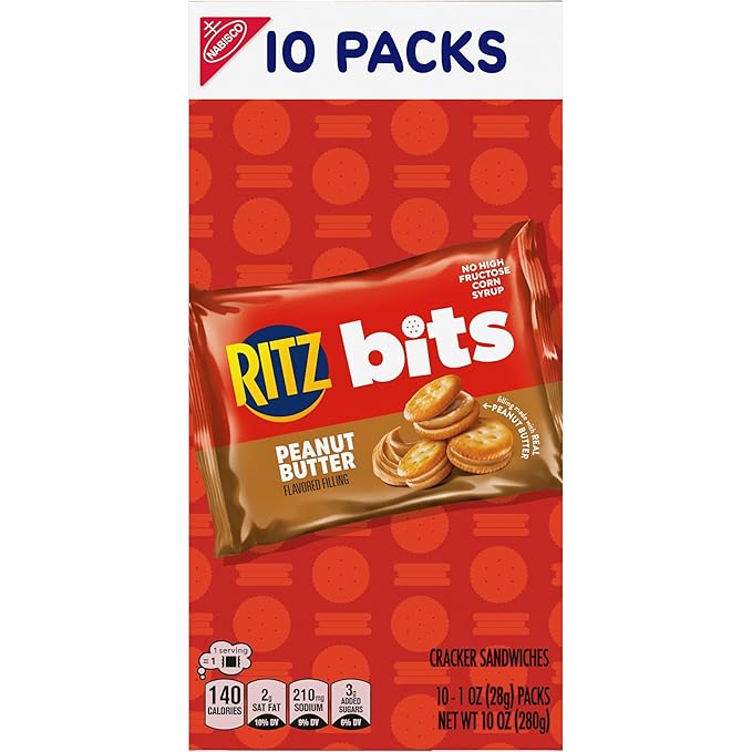 RITZ Bits Peanut Butter Sandwich Crackers, Bulk Lunch Snacks, 40 Snack Packs (4 Boxes)