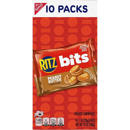 RITZ Bits Peanut Butter Sandwich Crackers, Bulk Lunch Snacks, 40 Snack Packs (4 Boxes)