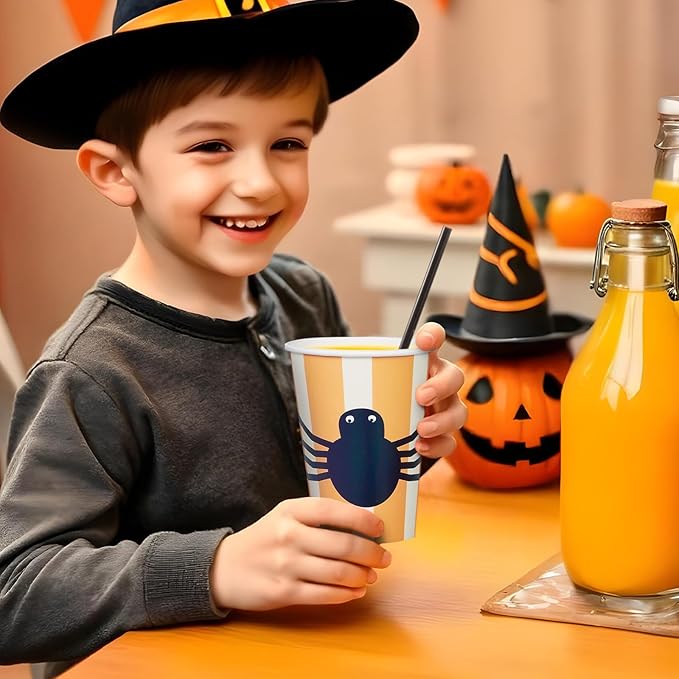 Halloween Disposable Paper Party Cups, Bulk 50 Pack, Leak-Resistant, 12 oz Hot and Cold Cups for Restaurants and Parties, Spider