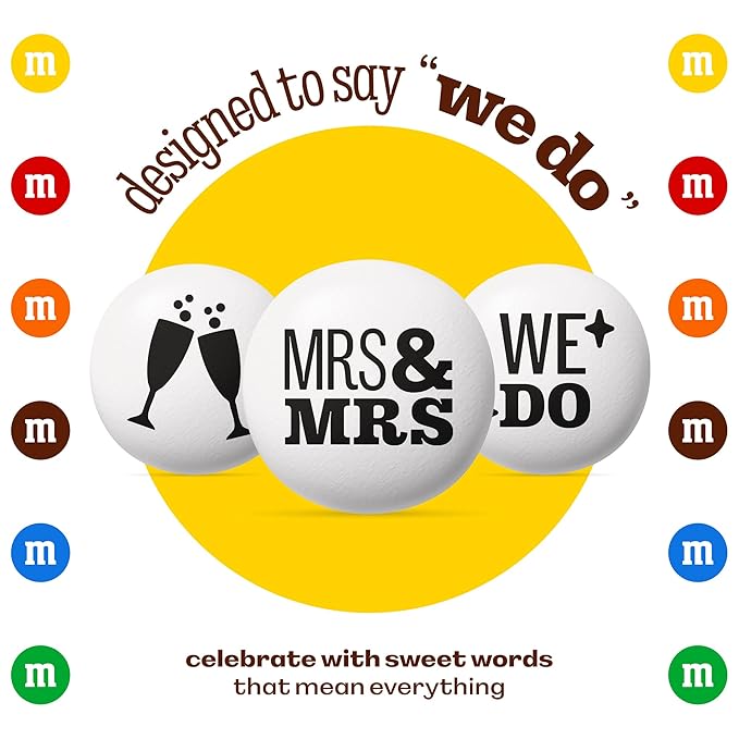 M&M’S WORLD Mrs. and Mrs. Milk Chocolate Candy, 2 lbs Bulk Candy for Wedding Decorations, Unique Favors, or Cake Topper