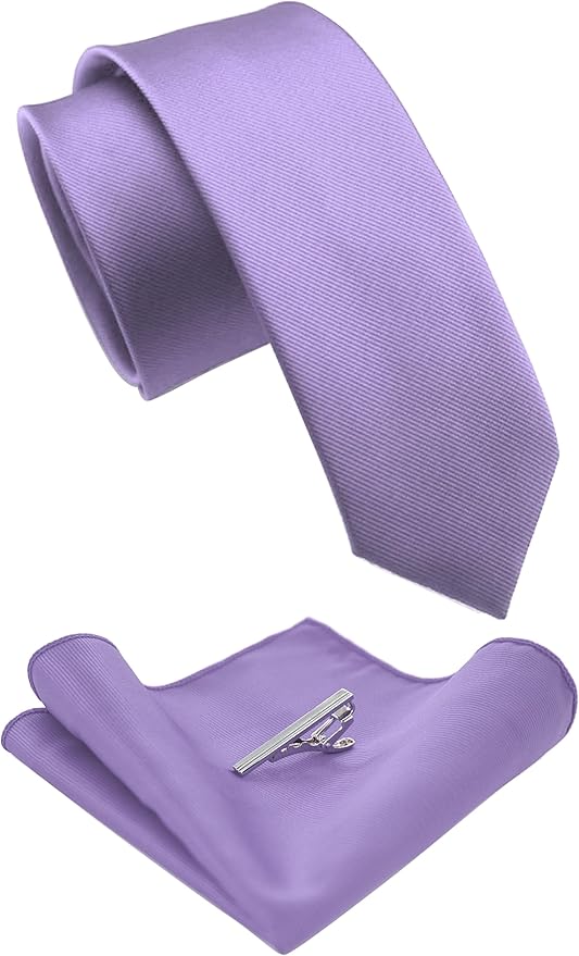 JEMYGINS 2.4" Solid Color Skinny Tie and Pocket Square with Tie Clip Sets for Men (6cm)
