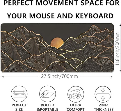 Gold Mountains Mouse Pad Desk Pad,Extended Gaming Mouse Mat with Stitched Edges Non-Slip Waterproof Rubber Base Mous Mat for Office,Computer,Keyboard,Laptop and Home Desk Pad(27.5X11.8 in)