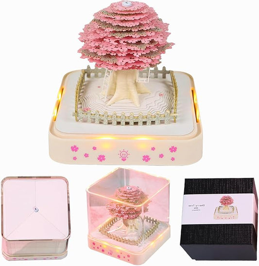 3D Time Piece Calendar 2026 DIY Calendars Tear Away Carving Art 3D Memo Pad Calendar With LED Lights sculpture artsy pads calendar notepad for Desktop Decor-Cherry Tree