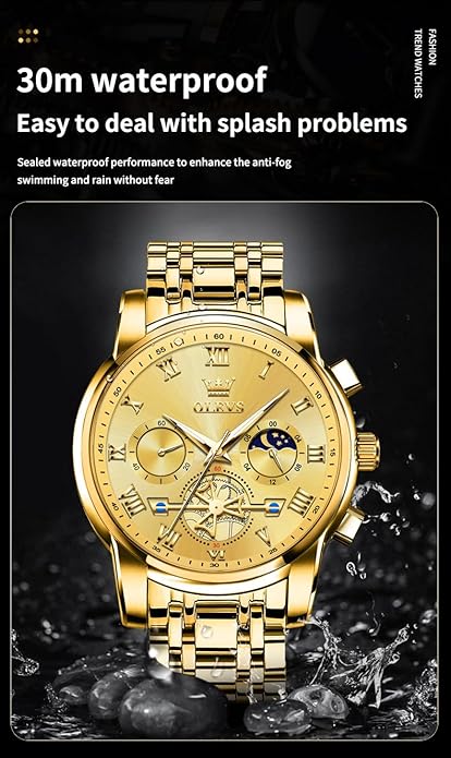 OLEVS Watches Men Waterproof Luxury Big Face Mens Watch Stainless Steel Quartz Analog Dress Watches for Men Luminous Multifunction Man Watch Relojes De Hombre