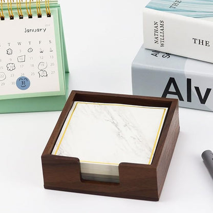 Buqoo Wooden Sticky Note Holder, Self-Stick Note Holder Memo Holder Paper Dispenser Organizer Sticky Notes Cube Holder for School Office Home Desk (3.9 x 3.8 x 1.3 Inches)
