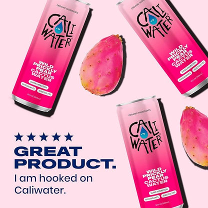 Caliwater - Organic Cactus Water - Wild Prickly Pear - 5g Sugar, 25 Calories - Coconut Water Alternative - Natural Plant Based Hydration - Skin Care, Electrolyte Drinks - Flavored Water - 12 Cans