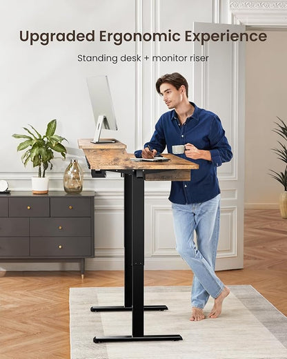ErGear Electric Standing Desk with 4 Drawers, 55" x 30" Height Adjustable Desk with Storage, C-Clamp Mount Compatible, Computer Home Office Table with Cable Management Tray, Vintage Brown