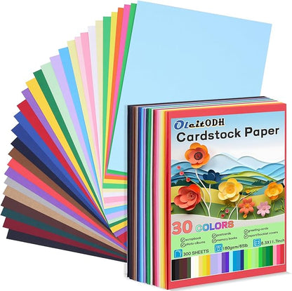 Colored Cardstock Bulk 300 sheets, 8.5” x 11” Cardstock Paper 30 Assorted Colors Construction Paper,180 GSM Card Stock Scrapbooking Supplies for Diy Crafts Cricut Card Making