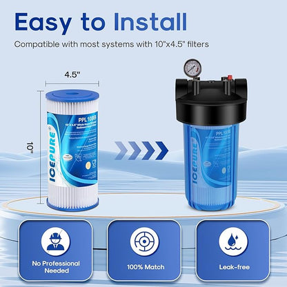 ICEPURE 5 Micron 10" x 4.5" Whole House Sediment Pleated Water Filter Replacement for GE FXHSC, Culligan R50-BBSA, Pentek R50-BB, DuPont WFHDC3001, W50PEHD, GXWH40L, GXWH35F for Well Water, 2PACK