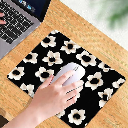 Square Mouse Pad Black White Flowers 1, Personalized Premium-Textured Custom Mouse Mat Design, Washable Mousepad Cloth, Non-Slip Rubber Base Computer Mouse Pads for Wireless Mouse