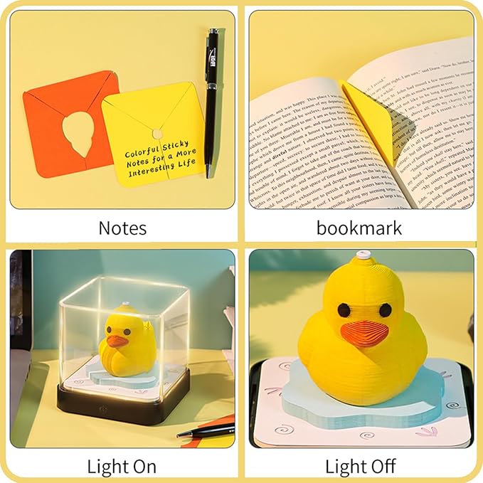 3D Time Piece Calendar 2026 DIY Tear Away Carving Art 3D Memo Pad With LED Lights sculpture artsy pads calendar notepad Desktop Decor-Yellow Duck