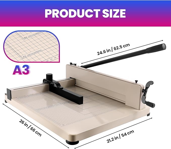 17" Guillotine Paper Cutter Heavy Duty, A3 Paper Trimmer, 500 Sheet Capacity, Solid Steel Industrial Paper Cutter, for Cardstock,Cardboard,Vinyl,Crafts & Photos (A3)