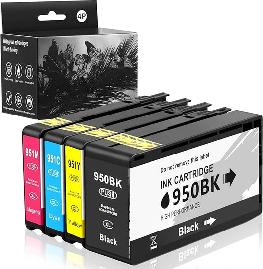 950XL 951XL Ink Cartridges Replacement for HP OfficeJet Pro 8100 8600 8610 8615 8620 8625 8630 251DW 276DW Plus Series (4 Pack with Chip)