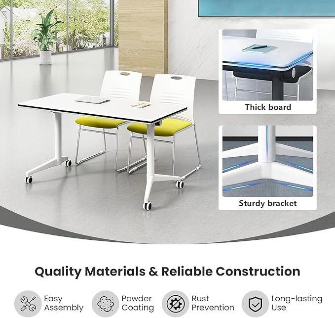 Folding Conference Table,Conference Room Tables with Flip-Top Design,Large Mobile Training Table,Rolling Seminar Meeting Table with Caster,Modular Seminar Tables for Office Meeting (4pack, 55.1in)
