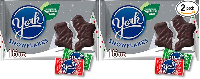 YORK Dark Chocolate Peppermint Patties Snowflakes, Christmas Candy Bag, 16 oz (Pack of 2)