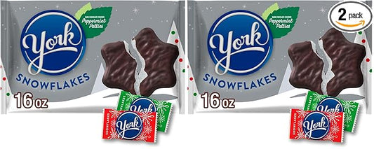 YORK Dark Chocolate Peppermint Patties Snowflakes, Christmas Candy Bag, 16 oz (Pack of 2)