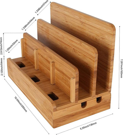 Bamboo Wood Multi-Device Desktop Charging Dock Station Charger Holder Cradle Stand Compatible for iPhone 16 15 14 13 12 11 Pro Max iPad mini Pro Air Laptop Tablets Samsung LG Sony Smartphones