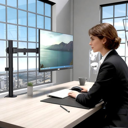 Single Monitor Desk Mount, Heavy Duty Adjustable Monitor Stand for 13"-32" Screen, Monitor Arm Desk Mount Holds Up to 22lbs with C Clamp/Grommet Base