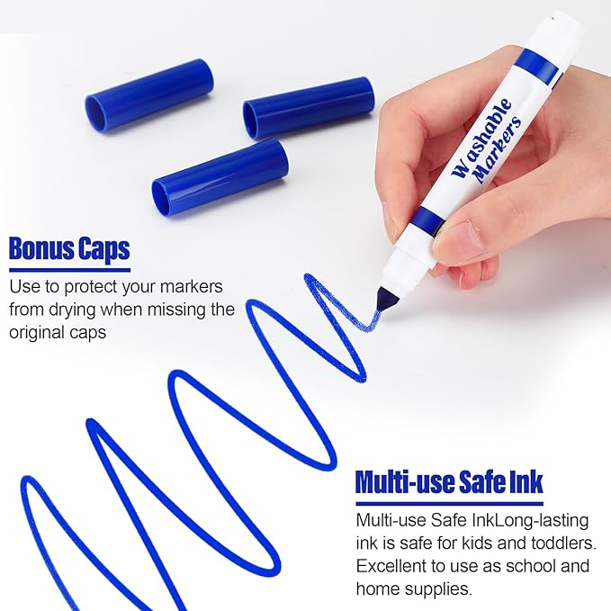 Janlaugh 36 Pcs Blue Washable Markers Bulk Coloring Broad Line Markers for Kids Blue Conical Tip drawing pen for School Supplies, travel Art baby shower gender reveal party Supplies, Ages 6+