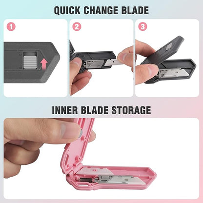 WORKPRO 8PCS Ceramic Small Safety Box Cutter, Automatic Rebound Mini Letter Opener, Quick Change Retractable Blade Razor Knife, with Extra Blades