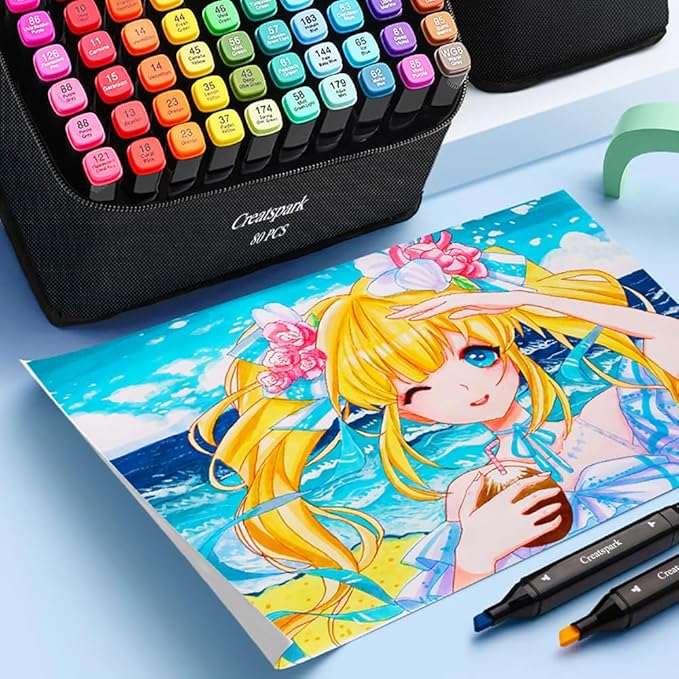 Alcohol Markers 80 Colors with Base Dual Tip Art Drawing Markers for Anime Sketch Illustrations - Refillable