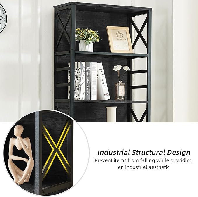 HOMBAZAAR 7 Tier Bookshelf, 78 Inch Tall Rustic Bookshelf with Metal Frame, Industrial Heavy Duty Bookshelves and Bookcases, Open Book Shelf for Office, Living Room and Library, Black