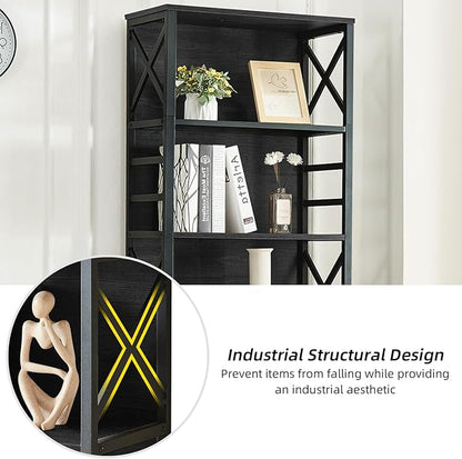 HOMBAZAAR 7 Tier Bookshelf, 78 Inch Tall Rustic Bookshelf with Metal Frame, Industrial Heavy Duty Bookshelves and Bookcases, Open Book Shelf for Office, Living Room and Library, Black