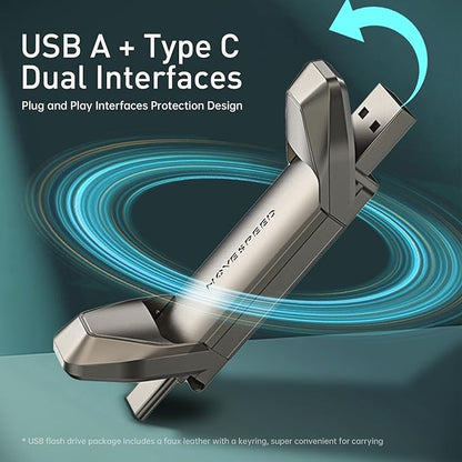 MOVE SPEED 2TB Solid State Flash Drive 550MB/s High Speed Type C + USB 3.2 Drive Dual Port, Thumb Drive Compatible with iPhone 15, 16 Series/Android Phone/MacBook/Audio/Smart TV