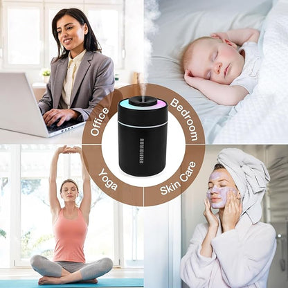 Portable Mini Humidifier, 180ml USB Cool Mist Small Humidifiers for Bedroom, Personal Desktop Humidification for Car Office Travel & Indoor Plants(Black)