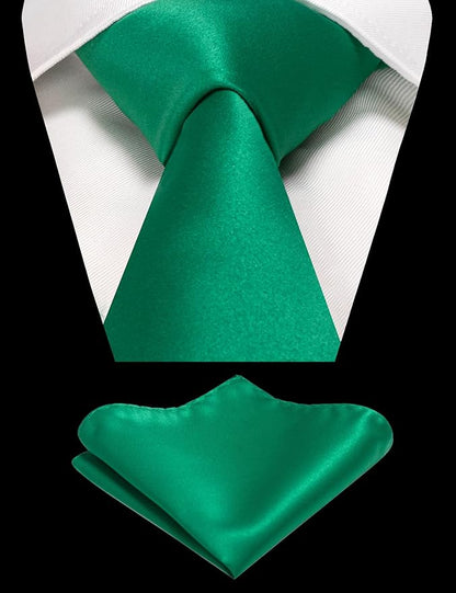 RBOCOTT Solid Color Tie and Pocket Square Hankerchief with Lapel Pin Set for Men