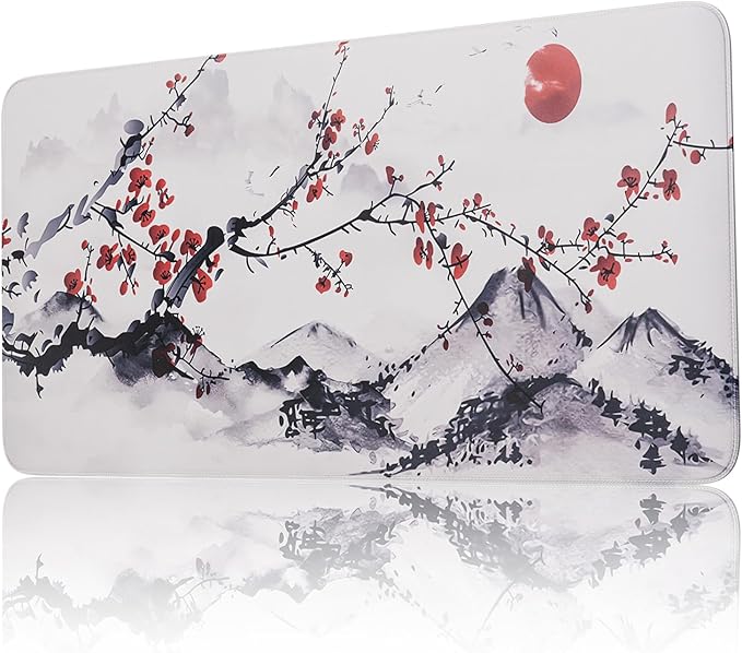 Large Sakura Mouse Pad, White Japanese Cherry Blossom Desk Mat,Extended Non-Slip Keyboard Mouse Pad Waterproof Office Desk Pad 23.6"x11.8" Anime Mouse Pads Desktop Protector for Office Home