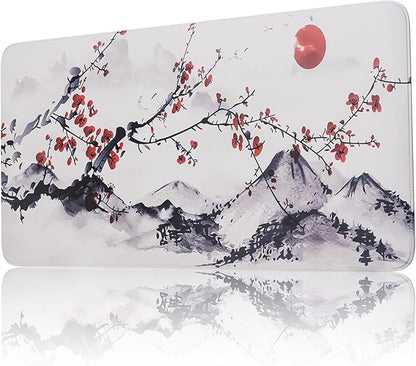 Large Sakura Mouse Pad, White Japanese Cherry Blossom Desk Mat,Extended Non-Slip Keyboard Mouse Pad Waterproof Office Desk Pad 23.6"x11.8" Anime Mouse Pads Desktop Protector for Office Home