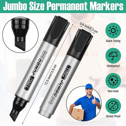Fuutreo 16 Pcs Jumbo Size Permanent Markers Bulk Large Chisel Tip Permanent Markers Thick Waterproof Jumbo Pens Set Huge Poster Supplies(Multicolor)