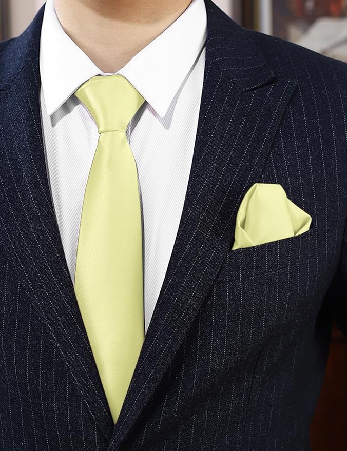 PenSee Men's Tie Set Solid Pure Color 3.15" (8CM) Classic Formal Plain Necktie and Pocket Square Set For Men