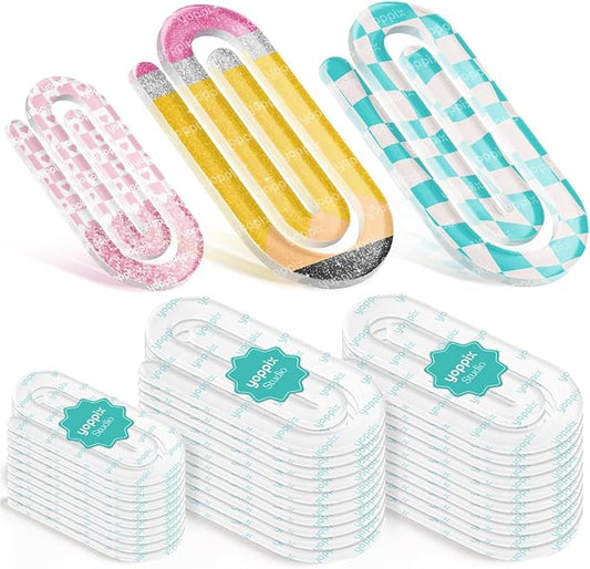 30 Pack Sublimation Paper Clips Blanks, 20pcs 3.7"x1.9" + 10pcs 3"x1.5" Clear Acrylic Jumbo Clips for Heat Transfer, DIY Crafts, Office School Supplies, Customizable Gift Ideas
