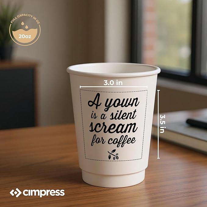 Custom Disposable Paper Coffee Cups, 20oz, Pack of 10000, Add Your Logo or Text, Double Walled, Leakproof for Hot and Cold Drinks, Perfect for Christmas Parties or other Festive Events