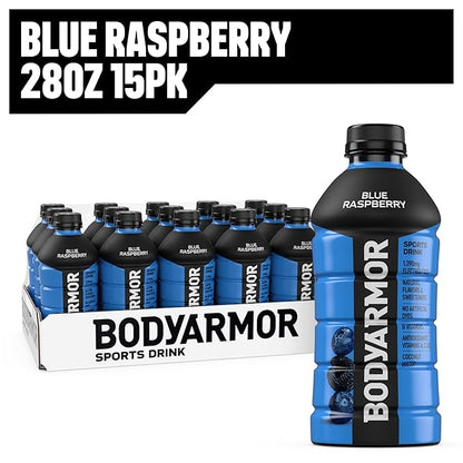 BODYARMOR Sports Drink Sports Beverage, Blue Raspberry, Coconut Water Hydration, Natural Flavors With Vitamins, Potassium-Packed Electrolytes, Perfect For Athletes, 28 Fl Oz (Pack of 15)